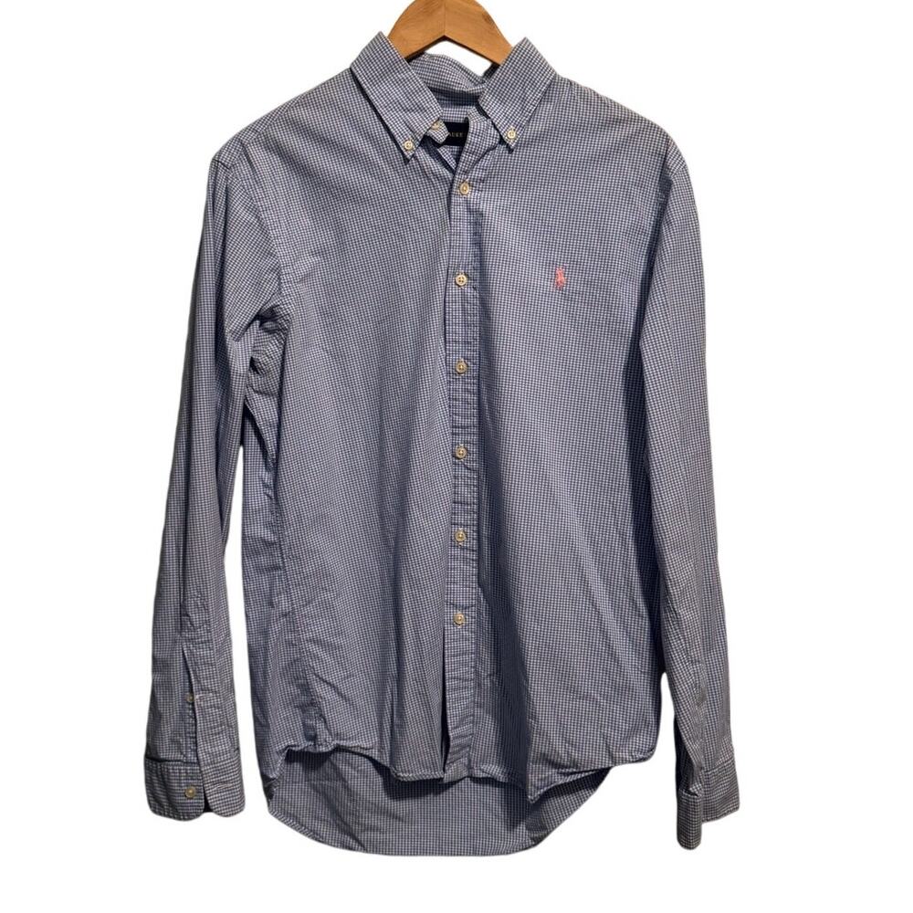 Ralph Lauren Men's Blue White Gingham Long Sleeve Button Down Shirts Size Medium